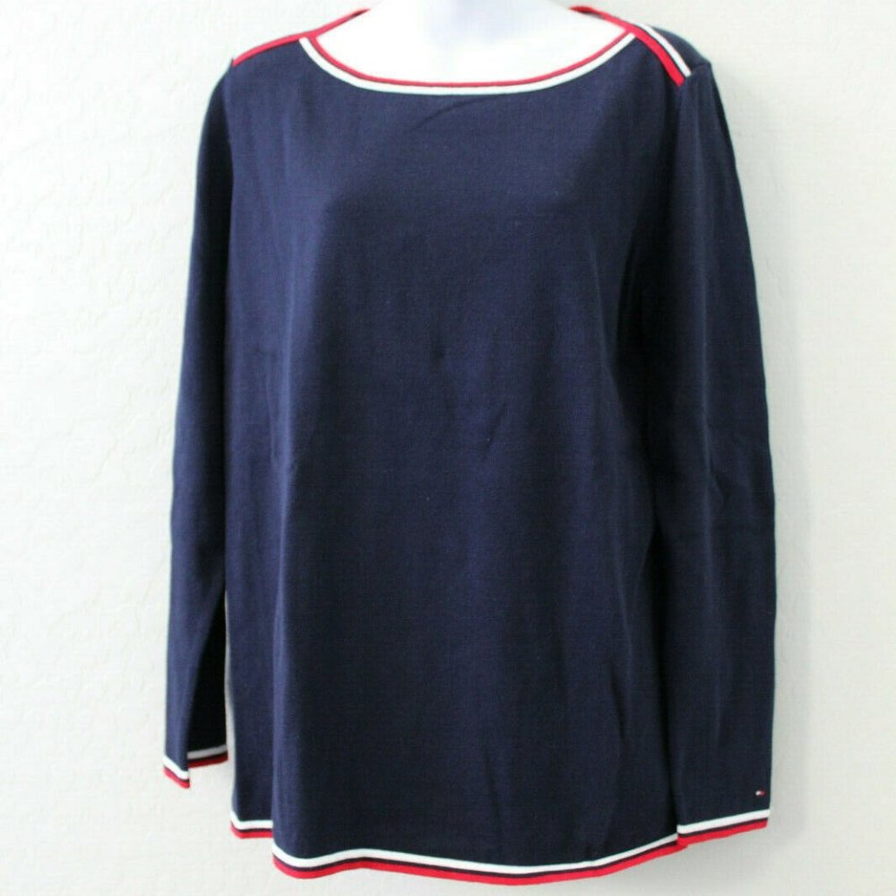 Tommy Hilfiger Signature Stripes Trim Knit Top Size L